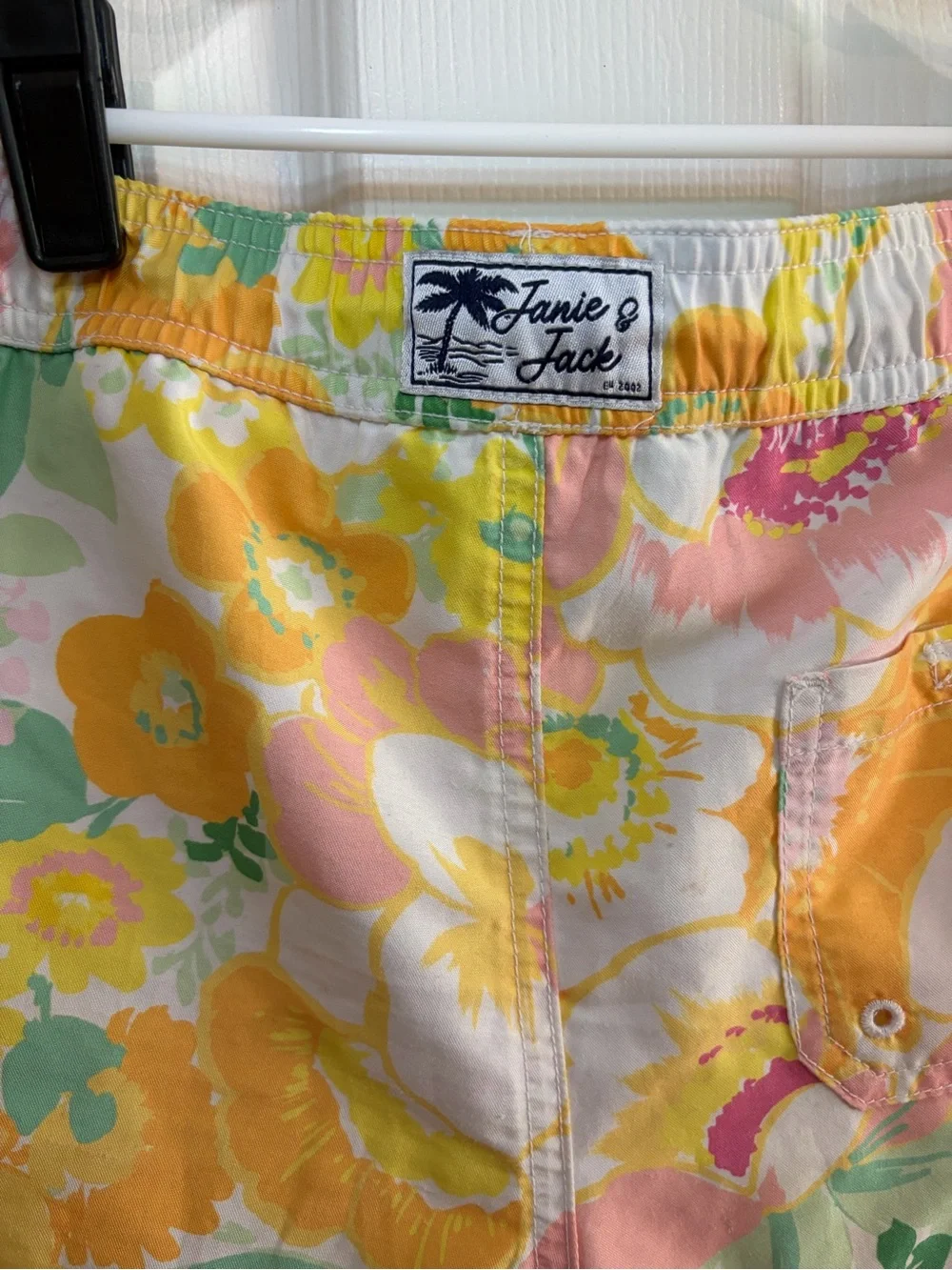Janie and Jack Pastel Floral Swim Trunks - Yellow, Pink & Green - Size 8